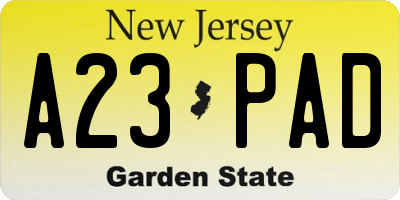 NJ license plate A23PAD