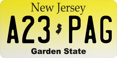 NJ license plate A23PAG
