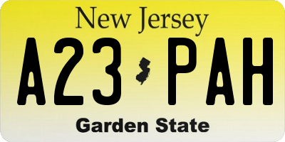 NJ license plate A23PAH