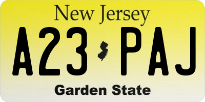 NJ license plate A23PAJ