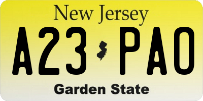 NJ license plate A23PAO