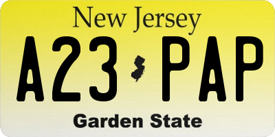 NJ license plate A23PAP