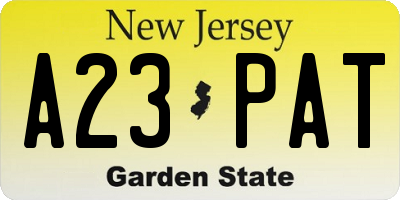NJ license plate A23PAT