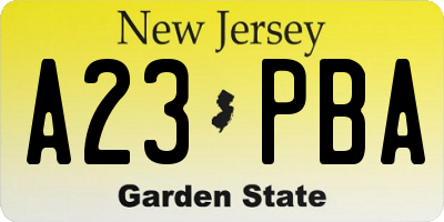 NJ license plate A23PBA