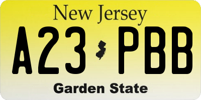 NJ license plate A23PBB