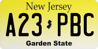 NJ license plate A23PBC
