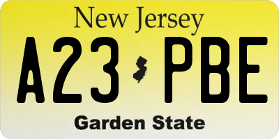 NJ license plate A23PBE