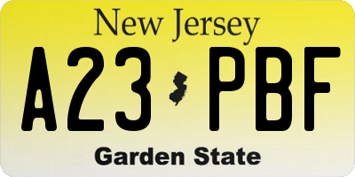 NJ license plate A23PBF