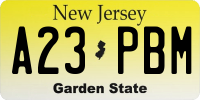 NJ license plate A23PBM