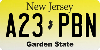 NJ license plate A23PBN