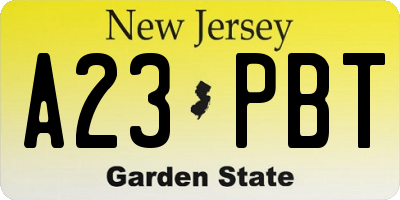 NJ license plate A23PBT