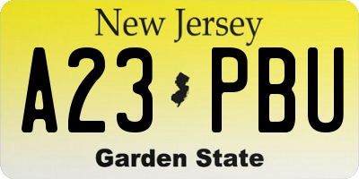 NJ license plate A23PBU