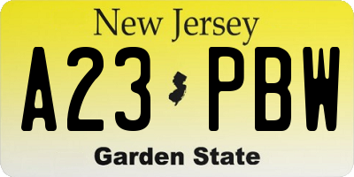 NJ license plate A23PBW