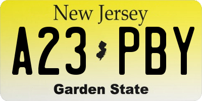 NJ license plate A23PBY