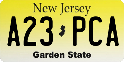 NJ license plate A23PCA