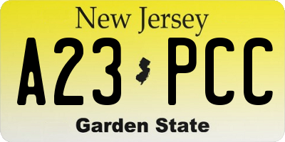 NJ license plate A23PCC
