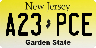 NJ license plate A23PCE