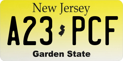 NJ license plate A23PCF