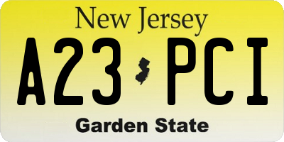 NJ license plate A23PCI