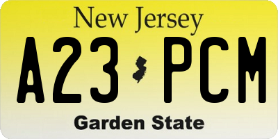 NJ license plate A23PCM