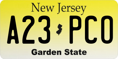 NJ license plate A23PCO