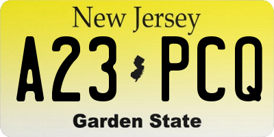 NJ license plate A23PCQ