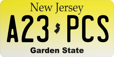 NJ license plate A23PCS