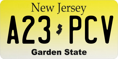 NJ license plate A23PCV