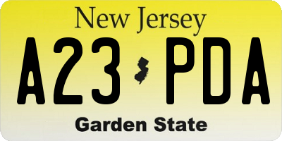 NJ license plate A23PDA