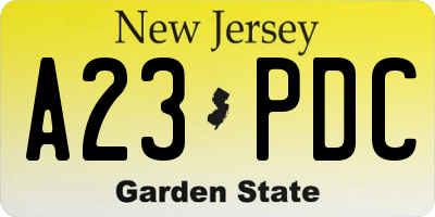 NJ license plate A23PDC