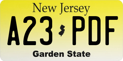 NJ license plate A23PDF