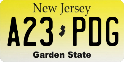 NJ license plate A23PDG
