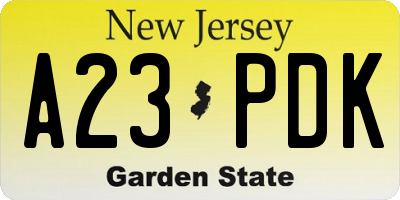 NJ license plate A23PDK