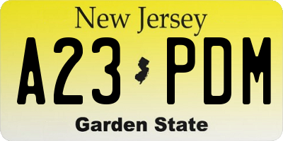 NJ license plate A23PDM