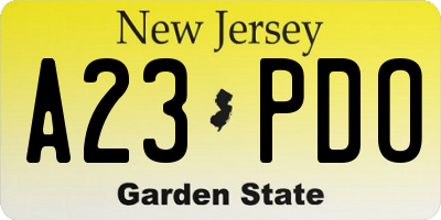NJ license plate A23PDO