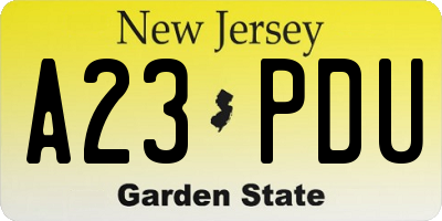 NJ license plate A23PDU