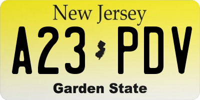 NJ license plate A23PDV