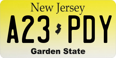 NJ license plate A23PDY