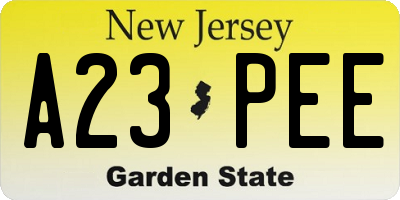 NJ license plate A23PEE