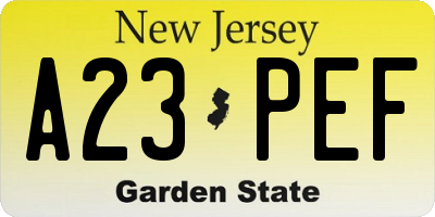 NJ license plate A23PEF