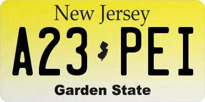 NJ license plate A23PEI