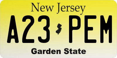NJ license plate A23PEM
