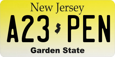 NJ license plate A23PEN