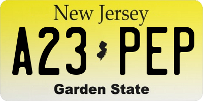 NJ license plate A23PEP