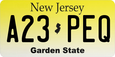 NJ license plate A23PEQ