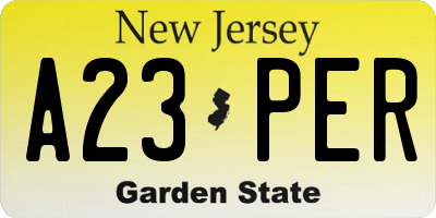 NJ license plate A23PER