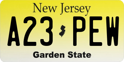 NJ license plate A23PEW