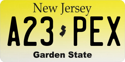 NJ license plate A23PEX