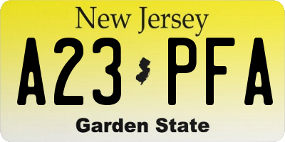 NJ license plate A23PFA