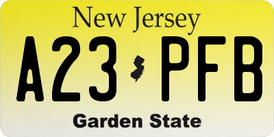 NJ license plate A23PFB